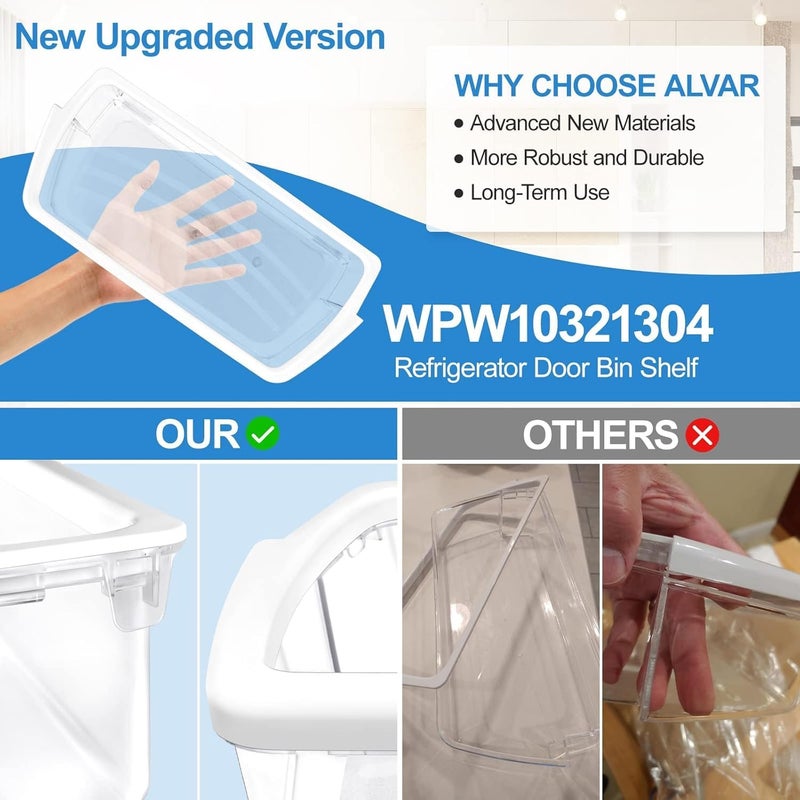 Alvar UPGRADED W10321304 WPW10321304 Refrigerator Door Shelf Bin Compatible with Whirlpool Refrigerator Door Shelf Parts WRS325FDAM04 PS11752778 AP6019471 2179574 2179575 Whirlpool Fridge Door Shelves - Image 4